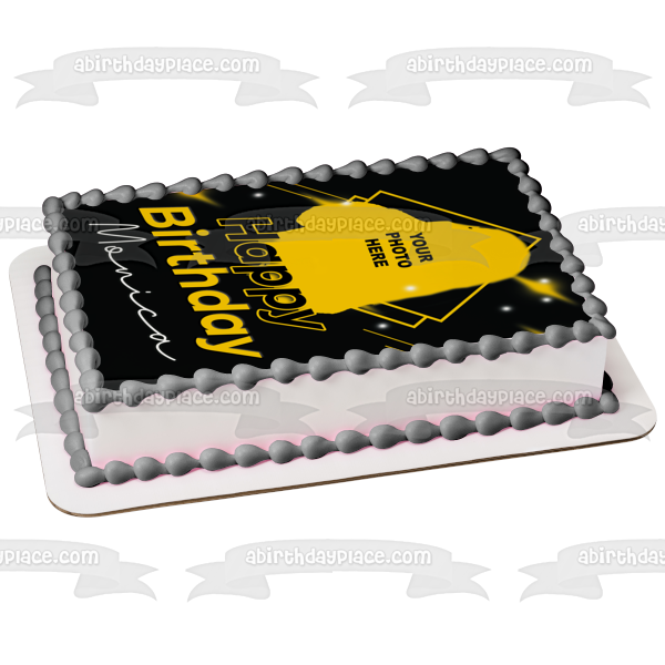 Yellow Diamond Customizable Photo Frame Happy Birthday Edible Cake Topper Image Frame ABPID56055