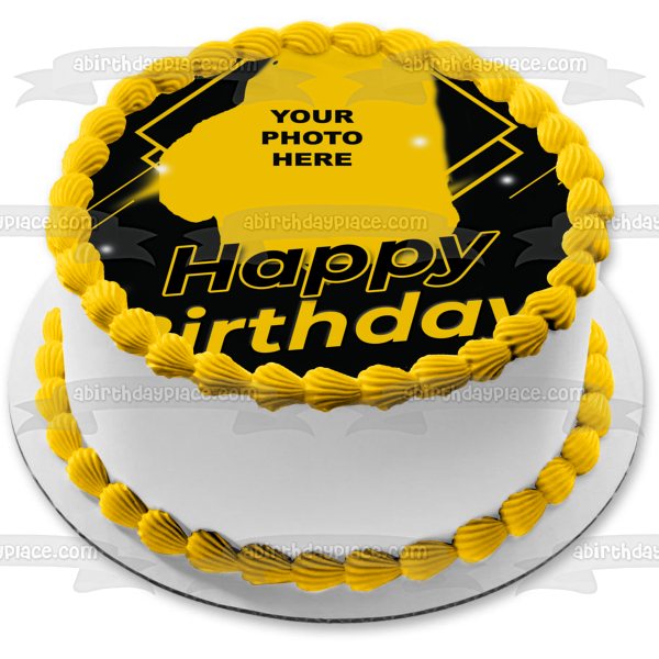 Yellow Diamond Customizable Photo Frame Happy Birthday Edible Cake Topper Image Frame ABPID56055