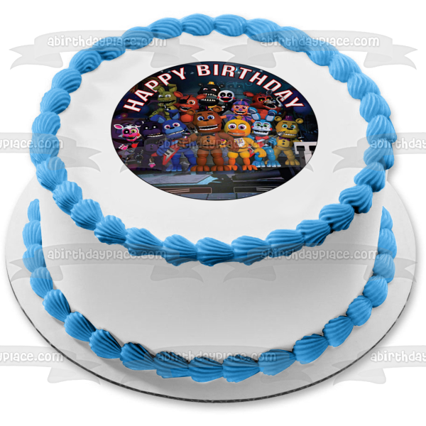 Five Nights at Freddy's Happy Birthday Cute Chica Bonnie Edible Cake Topper Image ABPID56058