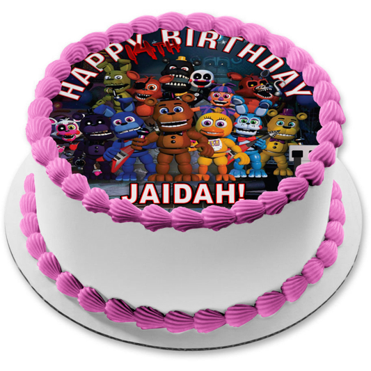 Five Nights at Freddy's Happy Birthday Cute Chica Bonnie Edible Cake Topper Image ABPID56058