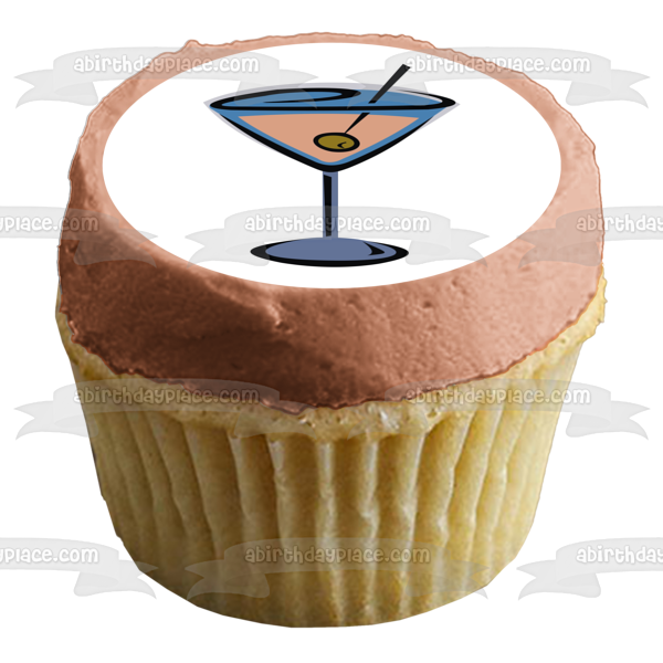 Cartoon Martini In a Glass with an Olive Edible Cake Topper Image ABPID56062