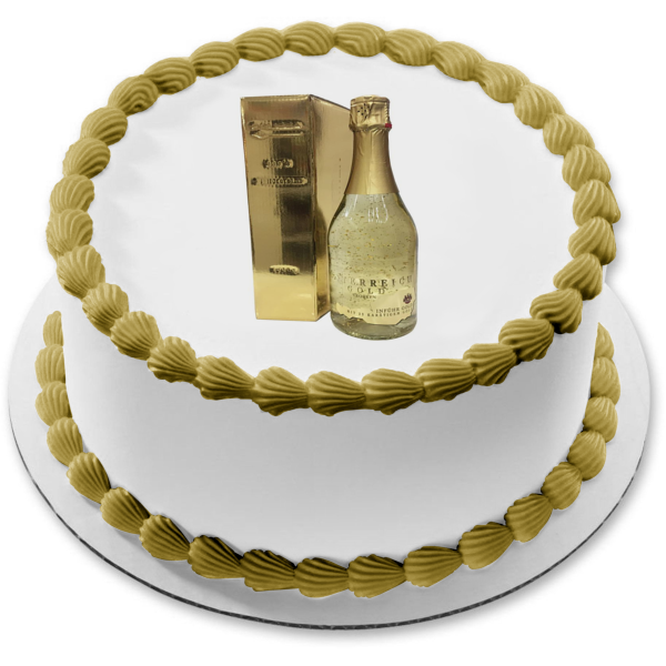 Champagne Gold Bottle and Box Edible Cake Topper Image ABPID56065