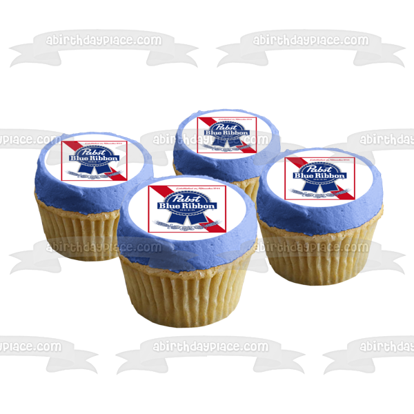 Pabst Blue Ribbon Beer Logo Edible Cake Topper Image ABPID56160