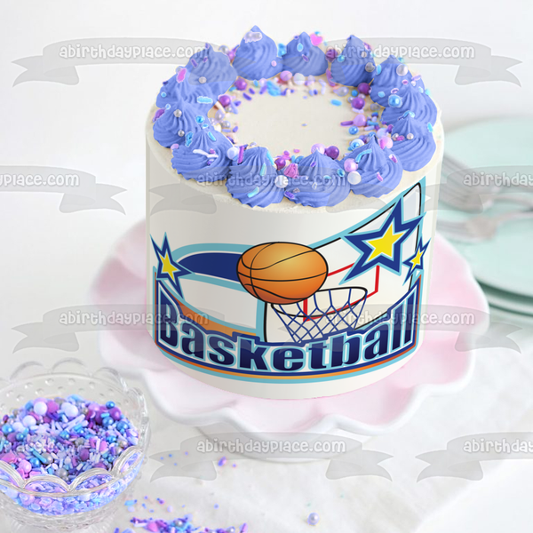 Sports Basketball Stars Basketball Hoop Backboard Edible Cake Topper Image ABPID13113