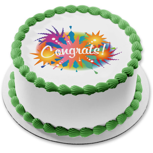 Felicitaciones Felicitaciones Fondo de salpicaduras de colores Imagen de adorno comestible para pastel ABPID13118 