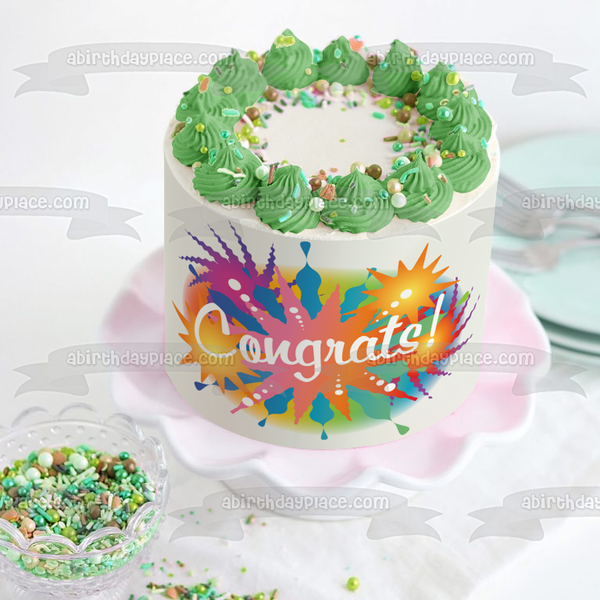 Congratulations Congrats Colored Splash Background Edible Cake Topper Image ABPID13118