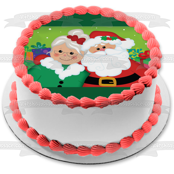 Merry Christmas Santa Claus Mrs, Clause Presents Edible Cake Topper Image ABPID13120