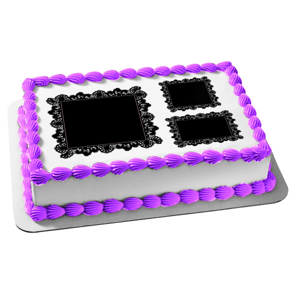 Black Squares Lace Edible Cake Topper Image ABPID13128