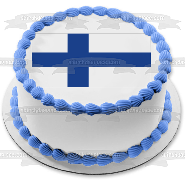Flag of Finland White Background Blue Nordic Cross Edible Cake Topper Image ABPID13145