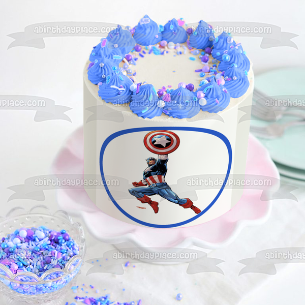 Marvel Avengers Comic Book Captain America Sheild Edible Cake Topper Image ABPID12763