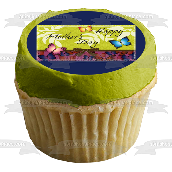 Happy Mother's Day Butterflies Leaves Bow Edible Cake Topper Image ABPID13158