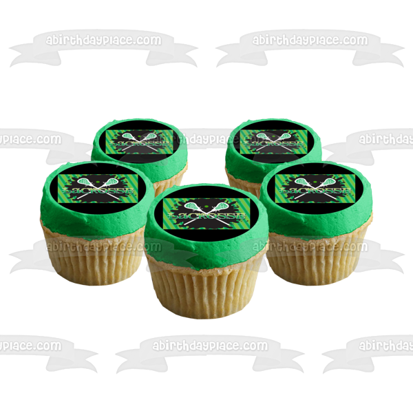 Sports Lacrosse Green Background Lacrosse Sticks Edible Cake Topper Image ABPID13165