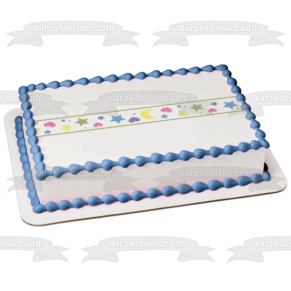 Colorful Hearts Stars and Dots Edible Cake Topper Image ABPID13169