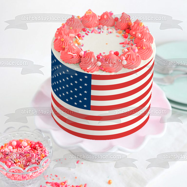 Flag of the United States of America Red White Blue Stars Edible Cake Topper Image ABPID13175