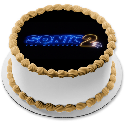 Sonic the Hedgehog 2 Logo with a Black Background Edible Cake Topper Image ABPID56255