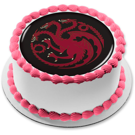 Game of Thrones House Targaryen Emblem Black Background Edible Cake Topper Image ABPID27217