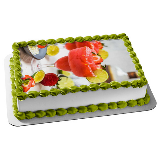 Strawberry Margaritas with Limes Edible Cake Topper Image ABPID56077