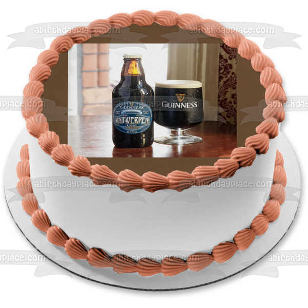 Guinness Antwerpen Stout Beer Bottle and Glass Edible Cake Topper Image ABPID56171