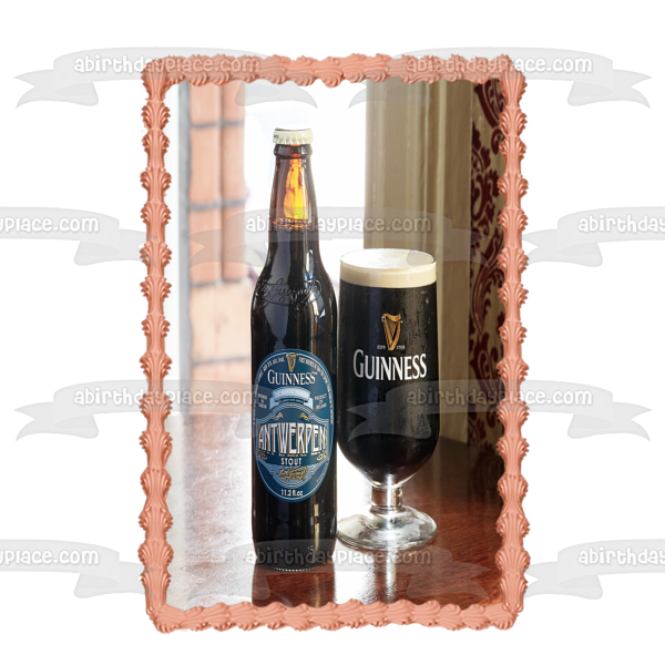 Guinness Antwerpen Stout Beer Bottle and Glass Edible Cake Topper Image ABPID56171