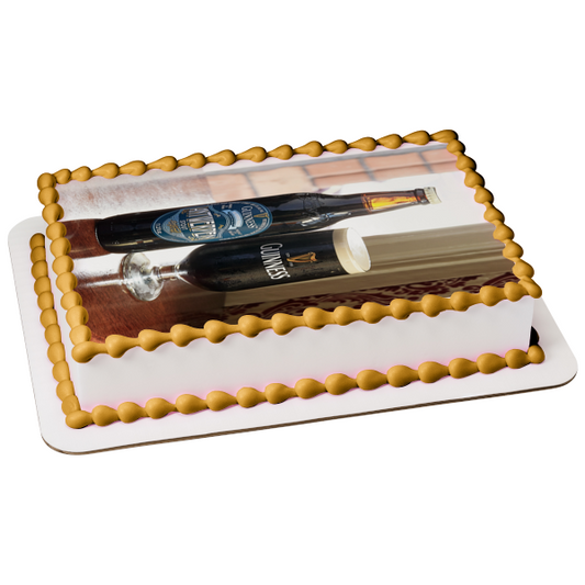 Guinness Antwerpen Stout Beer Bottle and Glass Edible Cake Topper Image ABPID56171