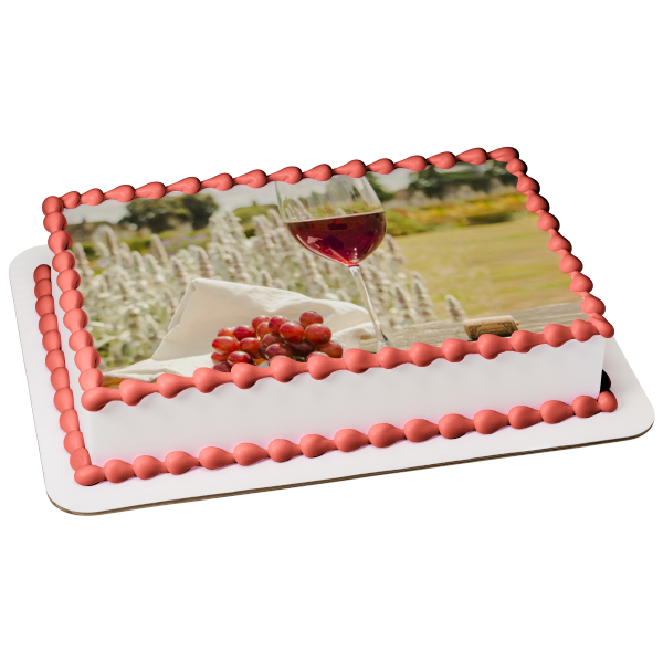Red Wine In a Glass with Flowers and Grapes Edible Cake Topper Image ABPID56079
