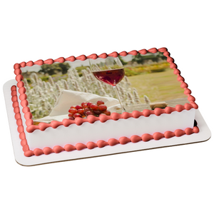 Red Wine In a Glass with Flowers and Grapes Edible Cake Topper Image ABPID56079