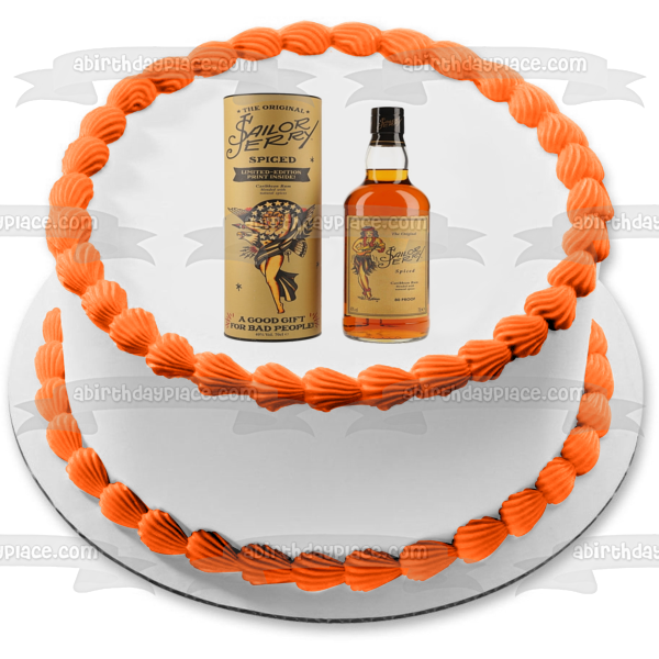 Sailor Jerry Spiced Caribbean Rum Bottle and Box Edible Cake Topper Image ABPID56173