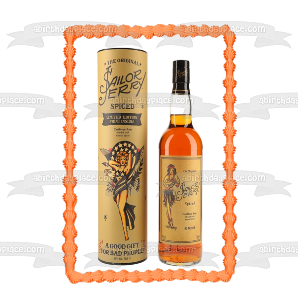 Sailor Jerry Spiced Caribbean Rum Bottle and Box Edible Cake Topper Image ABPID56173