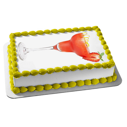 Strawberry Margarita with Lemon Peels Edible Cake Topper Image ABPID56081