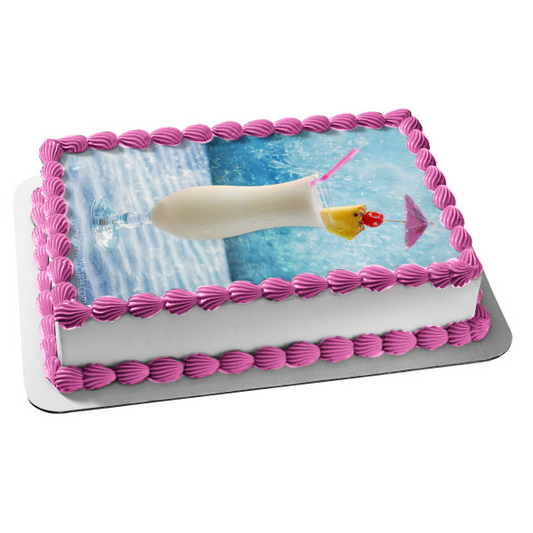 Pina Colada with Pineapple, Cherry and a Drink Umbrella Edible Cake Topper Image ABPID56085