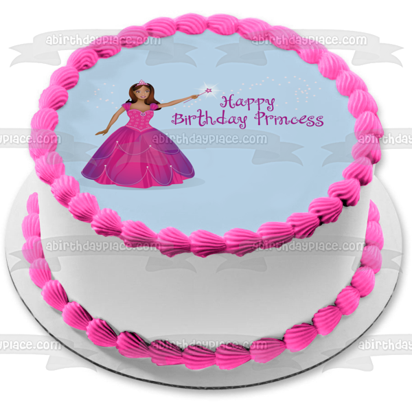 Happy Birthday Princess Girl Pink Dress Tiara Magic Wand Edible Cake T A Birthday Place Happy Birthday Princess Girl Pink Dress Tiara Magic Wand Edible Cake T A Birthday Place