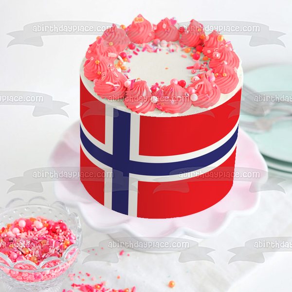 Flag of Norway Red White Blue Edible Cake Topper Image ABPID13188