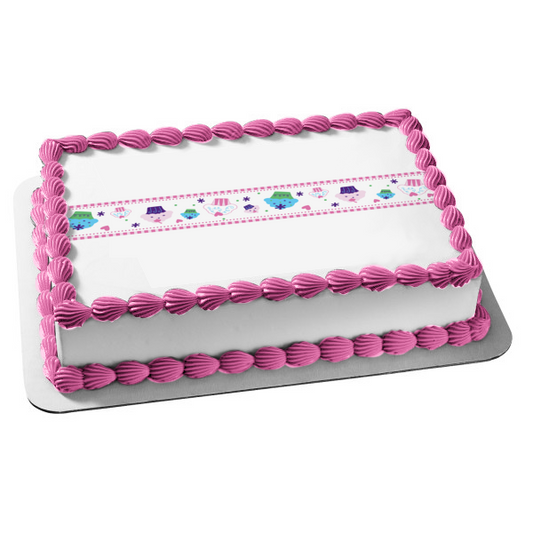 Adorno comestible para tarta con diseño de corazones y lunares, color morado, azul y verde, imagen ABPID13189 