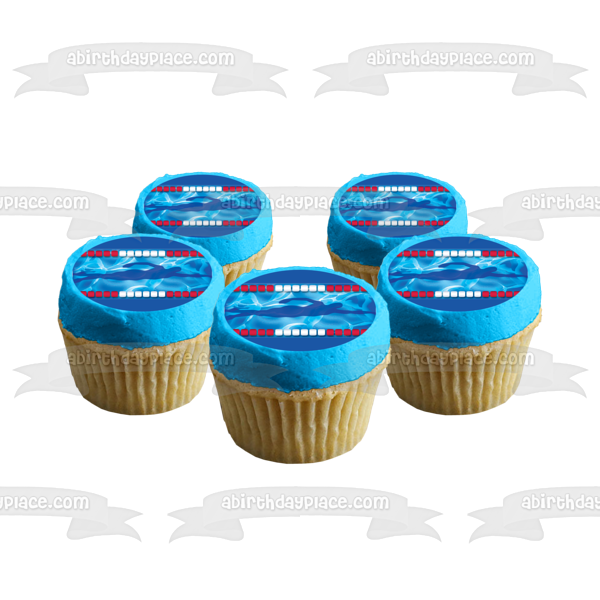 Swimming Blue Swimmer Silhouette Blue Waves Background Edible Cake Topper Image ABPID13304