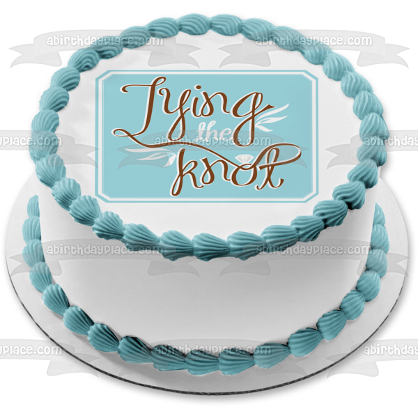 Wedding Tying the Knot Blue Background Edible Cake Topper Image ABPID13305