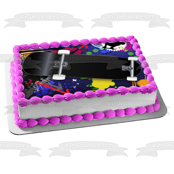 Sports Skateboarding Graffiti Splash Background Edible Cake Topper Image ABPID13191