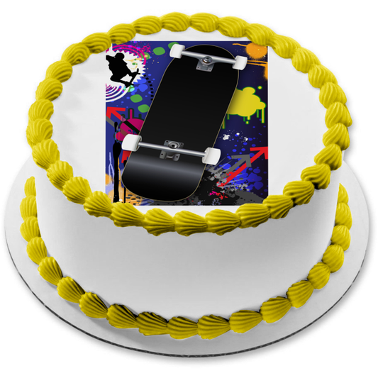 Imagen de decoración comestible para tarta con fondo de salpicaduras de graffiti de skate deportivo ABPID13191 