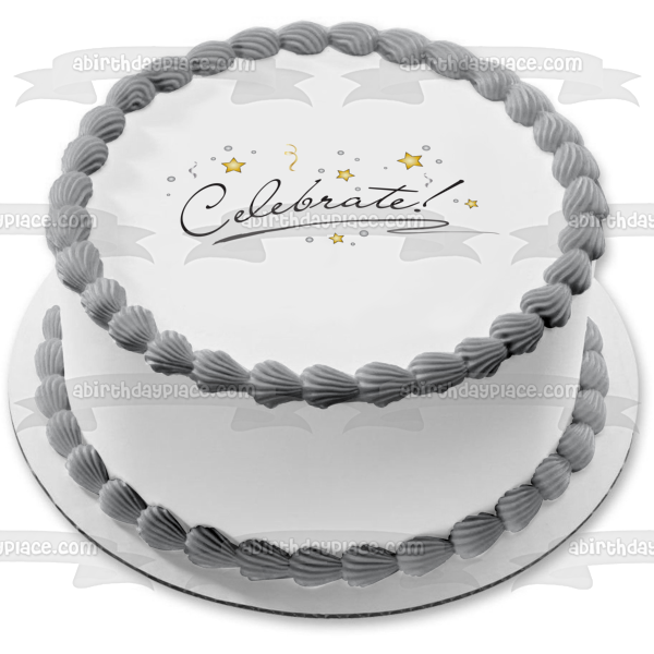 Celebrate Gold Stars Streamers Edible Cake Topper Image ABPID13192