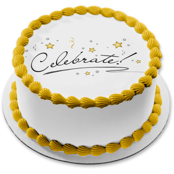 Celebrate Gold Stars Streamers Edible Cake Topper Image ABPID13192