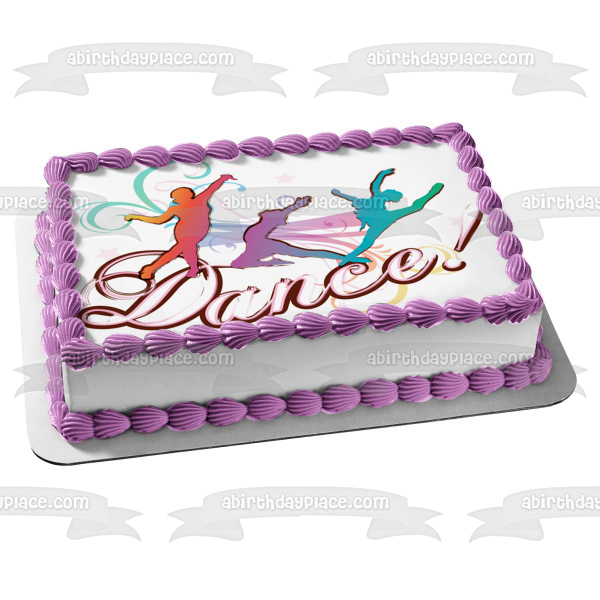 Adorno comestible para tarta con bailarinas de color rosa, morado y azul, imagen ABPID13193 