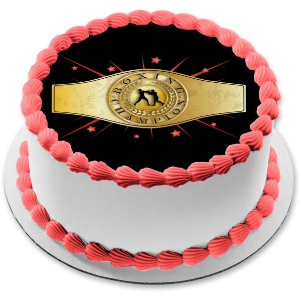 Sports Boxing Champion Belt Two Boxers Red Stars Edible Cake Topper Image ABPID13328