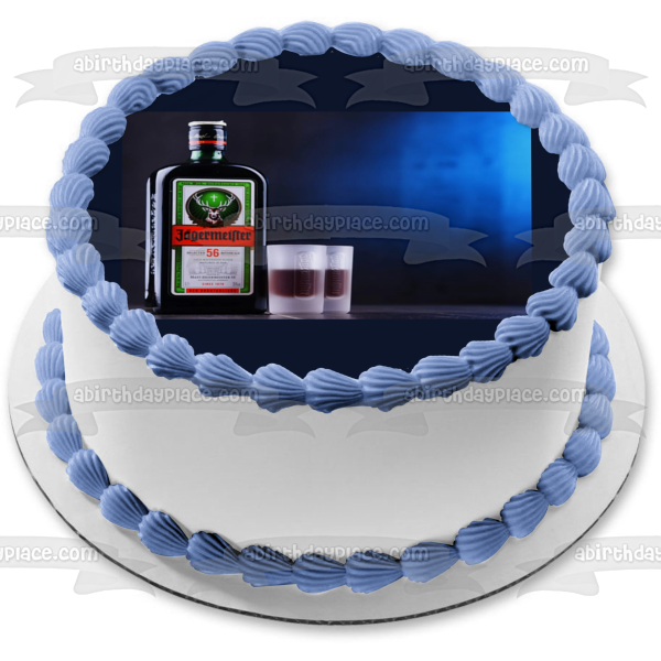 Jägermeister Bottle and Shot Glasses Edible Cake Topper Image ABPID56182