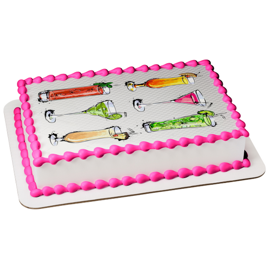 Mixed Drink Illustrations Margarita Pina Colada Long Island Iced Teaq Edible Cake Topper Image ABPID56097