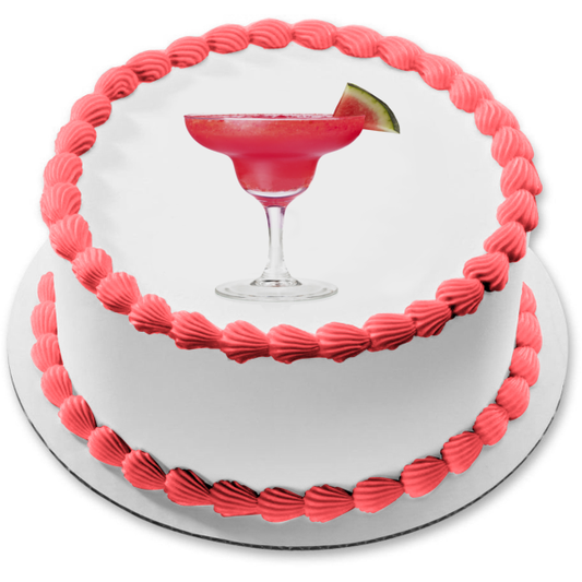 Strawberry Daiquiri with Watermelon Slice Edible Cake Topper Image ABPID56185