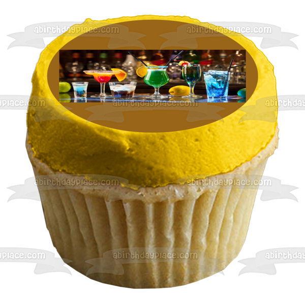 Assorted Mixed Drinks Margarita Shots Lemon Peels Edible Cake Topper Image ABPID56101