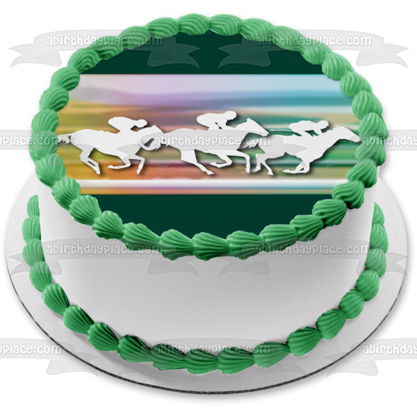 Sports Horse Racing Men on Horses Colored Background Edible Cake Topper Image ABPID13331