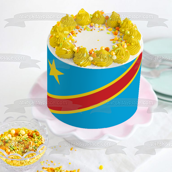 Flag of the Democratic Republic of the Congo Edible Cake Topper Image ABPID13333
