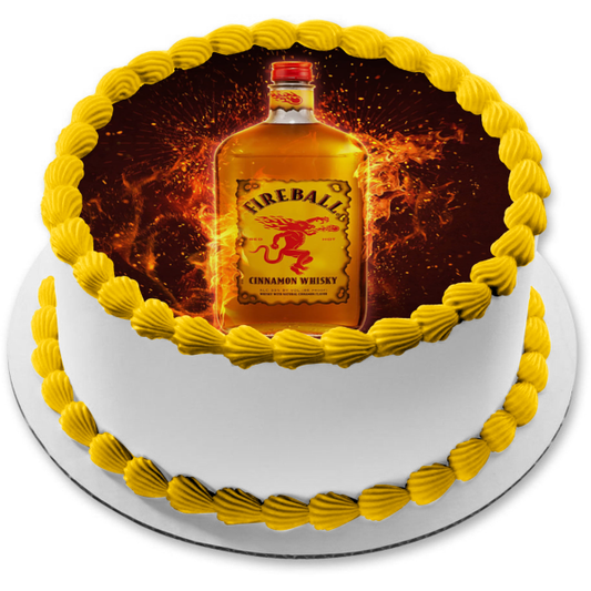 Imagen de decoración comestible para tarta con botella de whisky y canela, bola de fuego, ABPID56106 