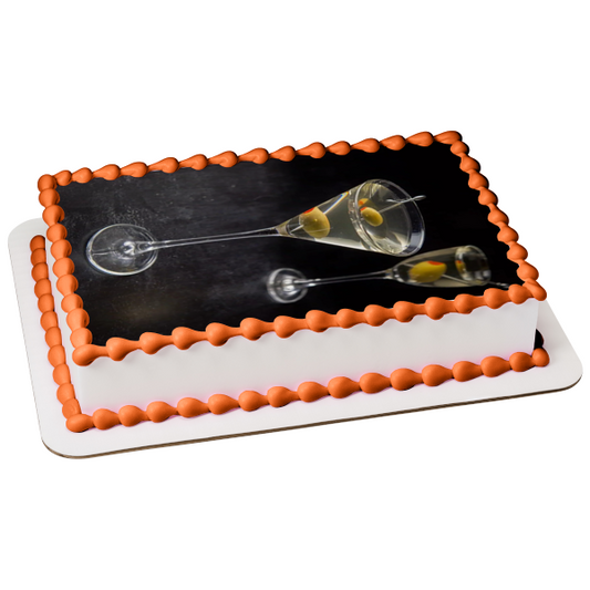Martini's In Glasses with Olives Edible Cake Topper Image ABPID56193