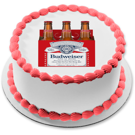 Budweiser 6 Pack of Beer Bottles Edible Cake Topper Image ABPID56196